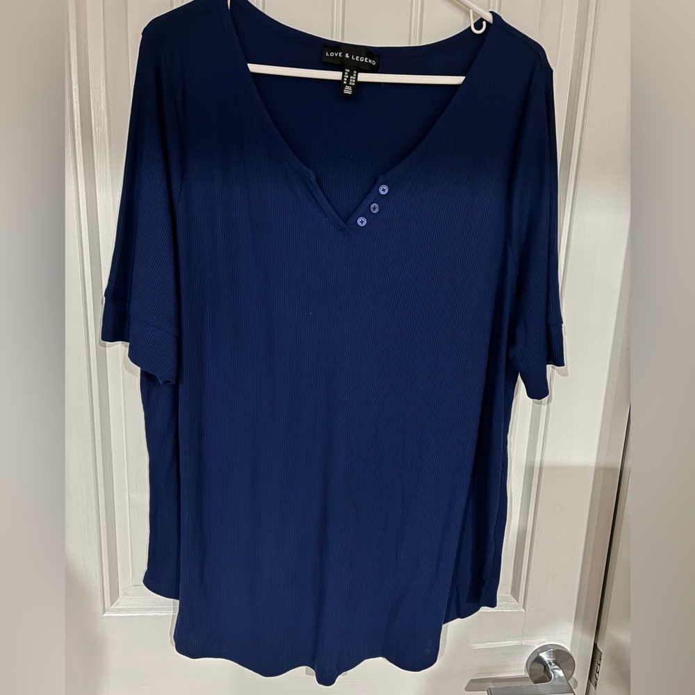 Love & Legend Navy V-Neck Short Sleeve Top